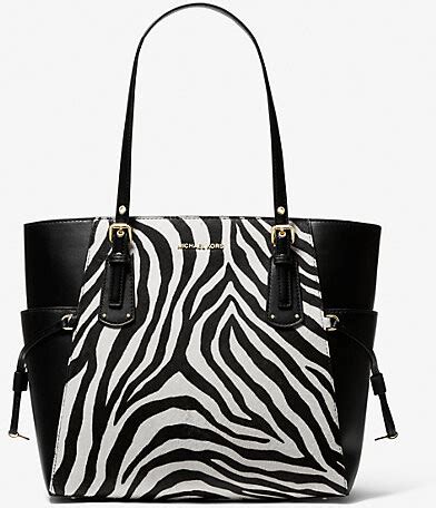 mk zebra purse|Voyager Small Zebra Printed Calf Hair Tote Bag.